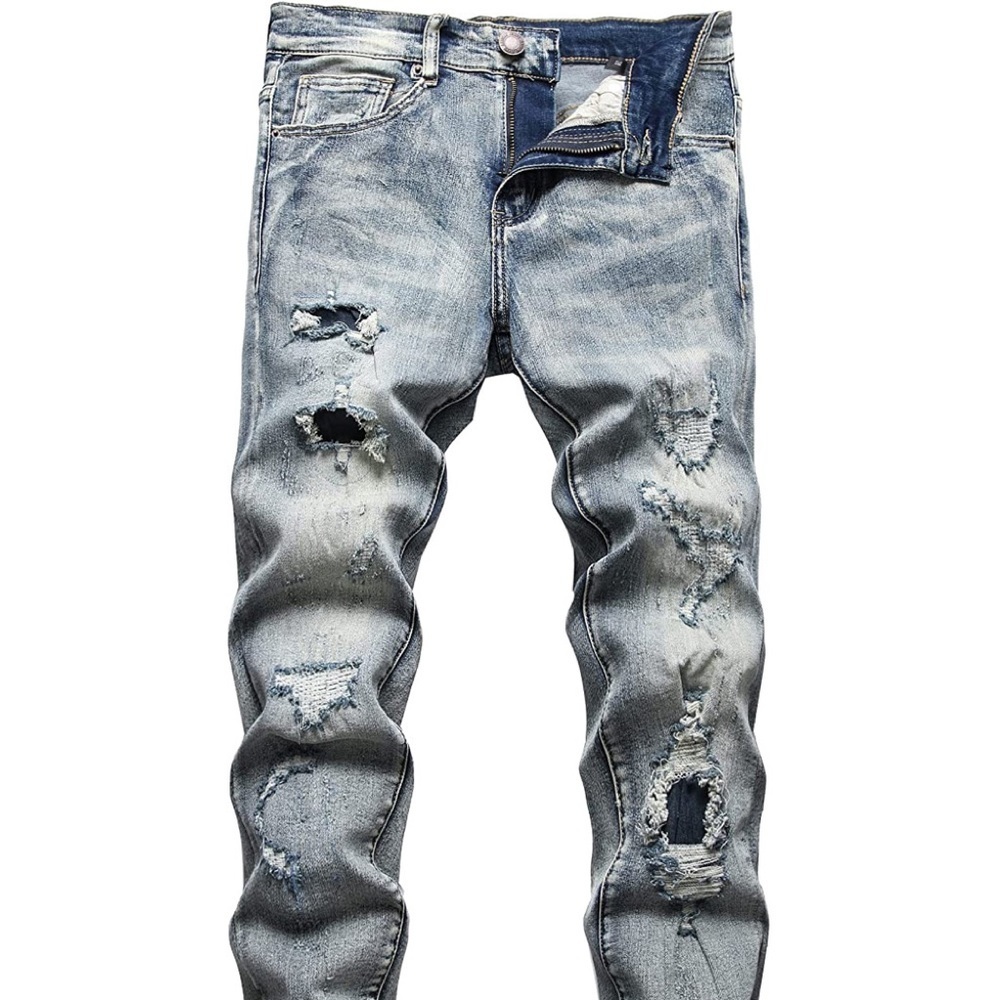 New Mens Ripped and Patched Skinny Jeans Multiple Sizes